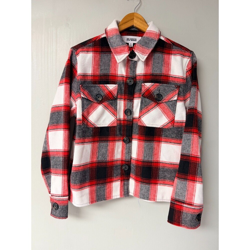 BB Dakota Steve Madden Boxy Shacket Womens Small Red Plaid Shirt Jacket NWT
